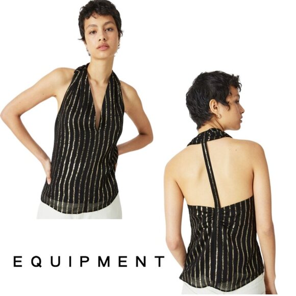 Equipment Tops - NWT Equipment Elise Metallic Stripe Top | Black & Gold | XS